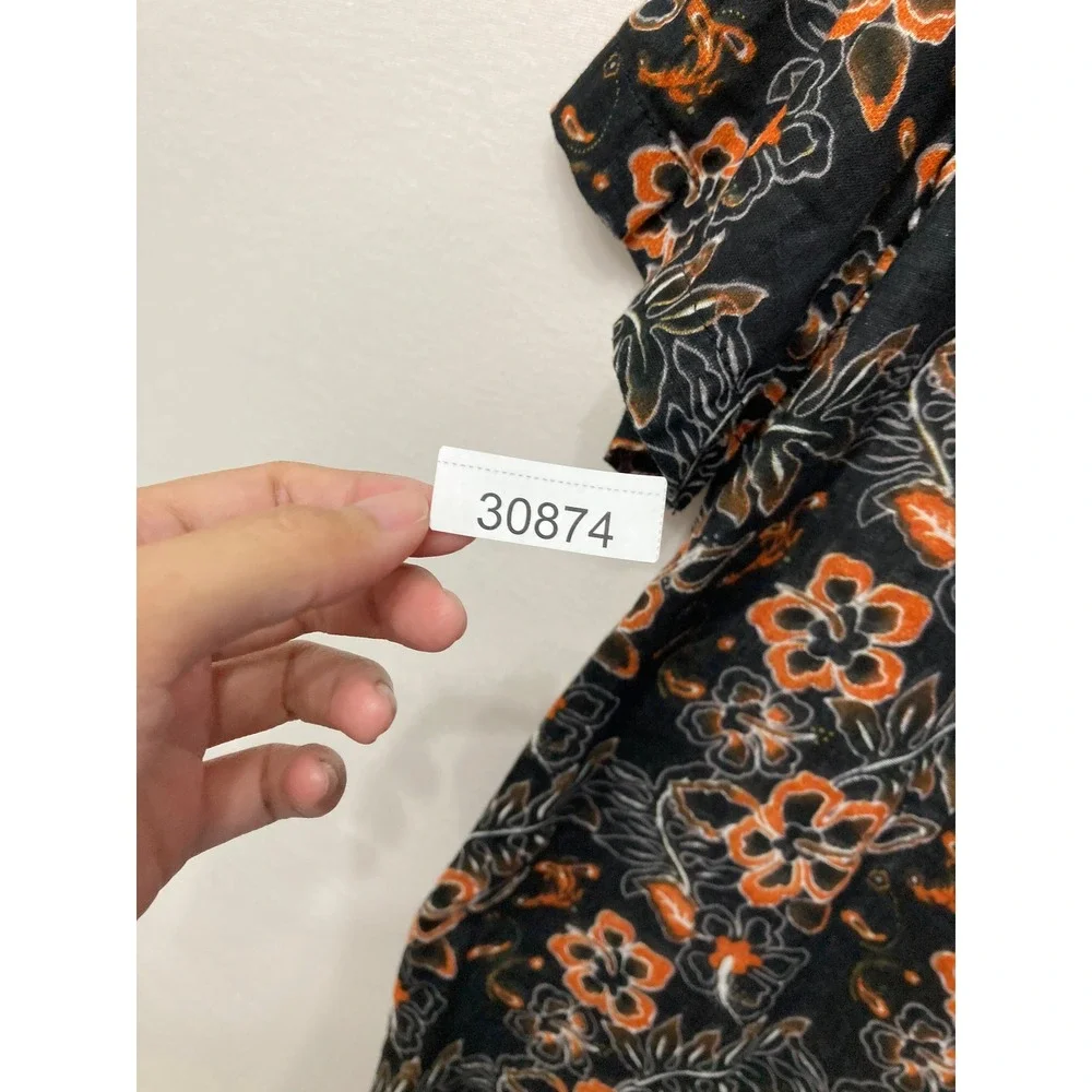 New Margaritaville Button Down Shirt XXL Black Orange Floral Tropical Hibiscus